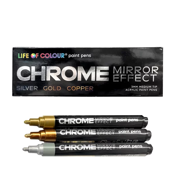 Life of Colour-Chrome Mirror Effect 3mm Medium Tip Acrylic Paint Pens - Set of 3